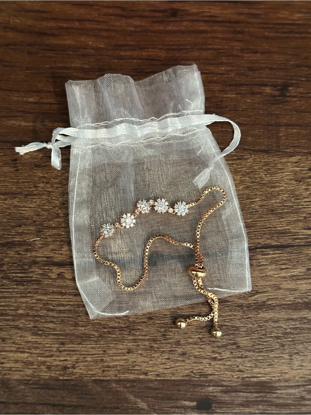 Rose Gold Flower Crystal Slider Bracelet